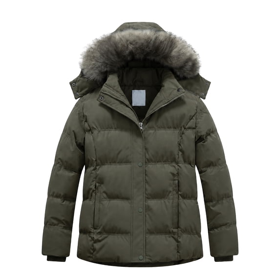 Heting Women's Plus Size Hooded Puffer Jacket Quilted Thicken Winter Coat with Removable Hood, Windproof Waterproof Warm Overcoat with Multi-Pockets Army Green 5X