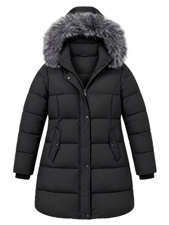 Women's Plus Size Winter Puffer Coat with Removable Hood Warm Thicken Snow Jacket for Cold Weather Black 3XL