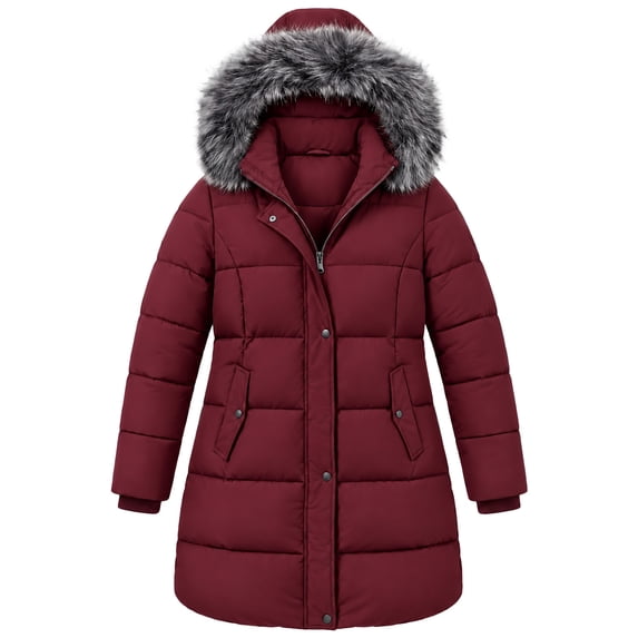 Heting Women's Plus Size Winter Puffer Coat with Removable Hood Warm Thicken Snow Jacket for Cold Weather Burgundy 5XL