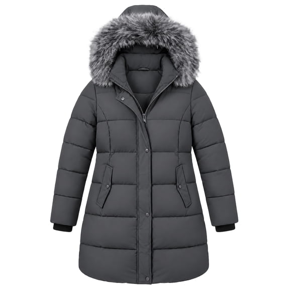 Heting Women's Plus Size Winter Puffer Coat with Removable Hood Warm Thicken Snow Jacket for Cold Weather Dark Grey 3XL