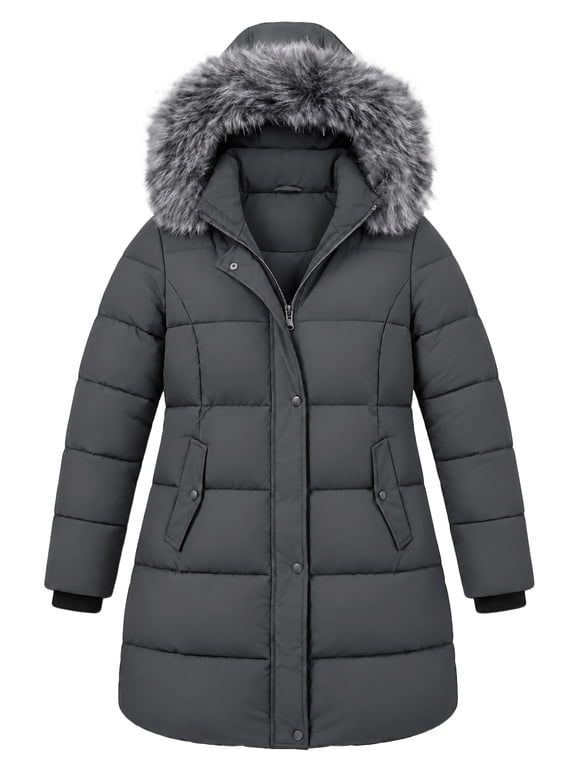 Women's Plus Size Winter Puffer Coat with Removable Hood Warm Thicken Snow Jacket for Cold Weather Dark Grey 3XL
