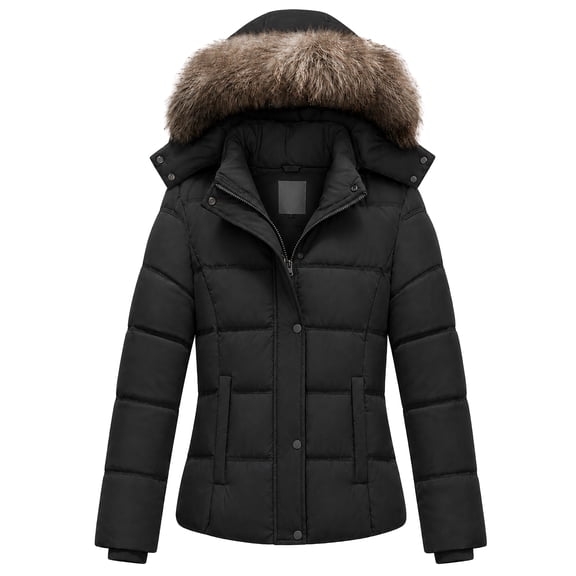 Heting Women's Puffer Jacket Winter Coat Waterproof Overcoat Warm Hooded with Multi-Pockets Black M