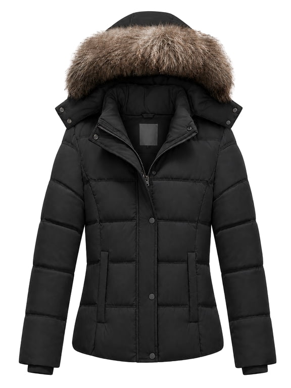 Women's Puffer Jacket Winter Coat Waterproof Overcoat Warm Hooded with Multi-Pockets Black M