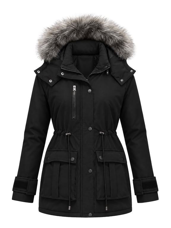 Women's Thicken Waterproof Puffer Jacket Quilted Winter Parka Coat Black L