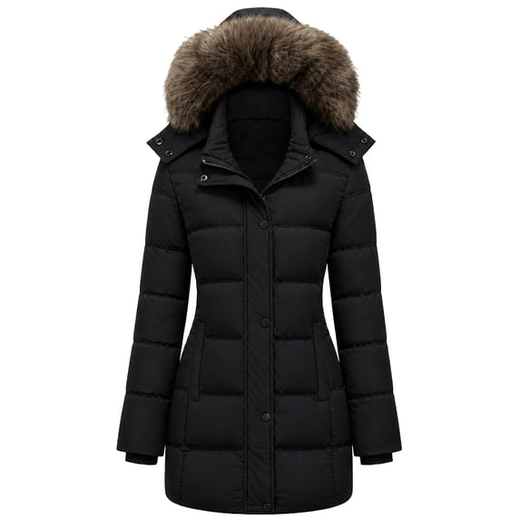 Heting Women's Waterproof Warm Puffer Jacket Winter Coat Hooded Quilted Black L