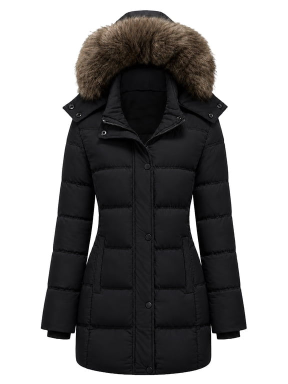 Women's Waterproof Warm Puffer Jacket Winter Coat Hooded Quilted Black L