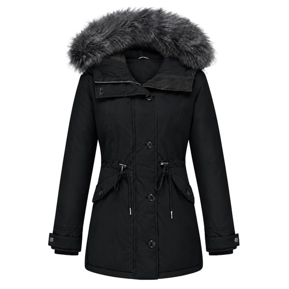 Heting Women's Winter Thicken Parka – Extra Warm Quilted Puffer Coat with Faux Fur Hood & Adjustable Fit Black XX-Large