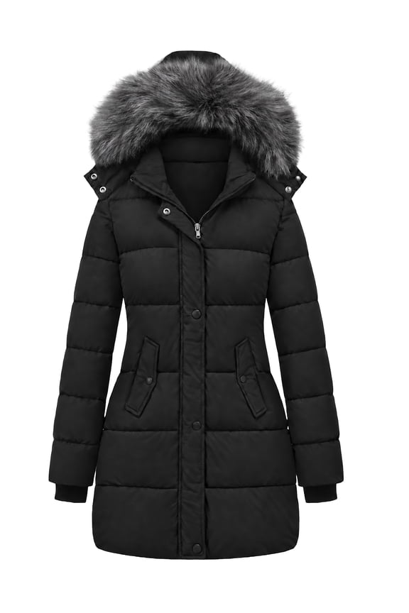 Women's Winter Coat Waterproof Parka Long Puffer Jacket with Hood Black M