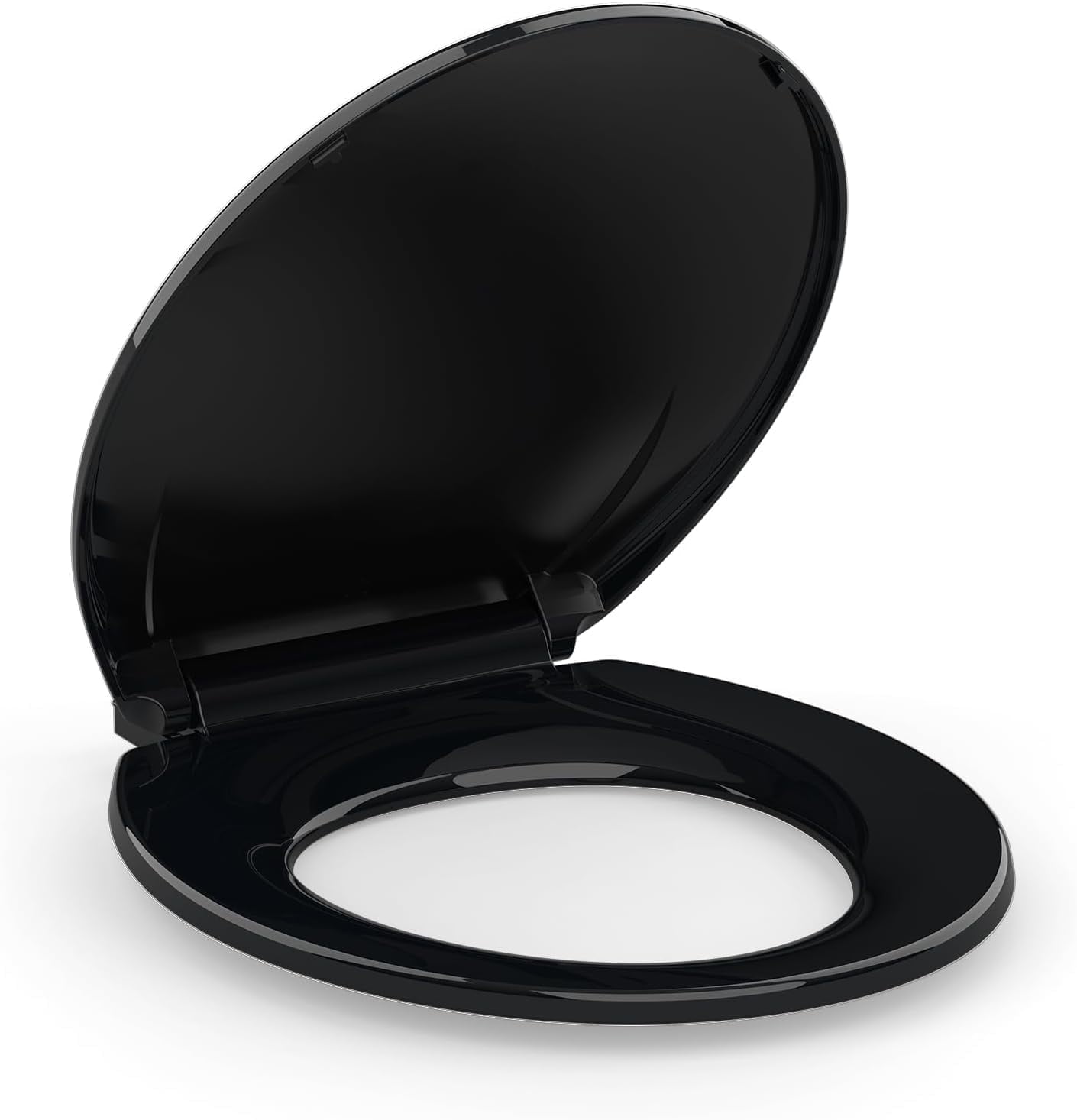 Hetoy 17-Inch Round Toilet Seat, Slow-Close Toilet Seat, Easy to Clean and Stain Resistant, Plastic Toilet Seat with Lid, Quick-Release Hinges and Quick-Connect Hardware, Black