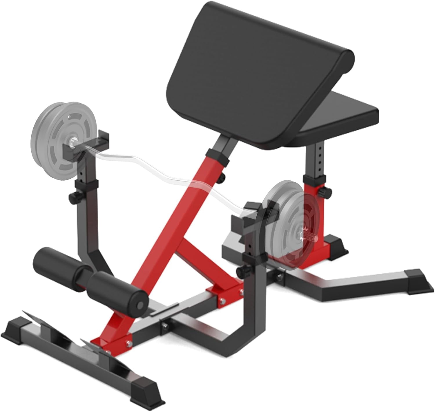 Hetoy 2 in 1 Roman Chair and Missionary Curling Bench Multi-functional heavy-duty, extra-extended bench with adjustable height for arm, abs, back, hip, and leg stretching exercise equipment,Red