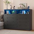 thumbnail image 1 of Hetoy 30% Off！8 Drawer Dresser with Storage Shelves, 55 Inch Modern Bedroom Dresser with LED Lights and Charging Station, Large Storage Cabinet for Bedroom Living Room Entryway in Black Finish, 1 of 8