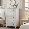 thumbnail image 1 of Hetoy Bedroom Gray Dresser, 48 Inch High Dresser with 5 Drawers, Chest of Drawers with Storage Space, Vintage Wood Dresser for Closet, Living Room, Hallway, White, 1 of 8