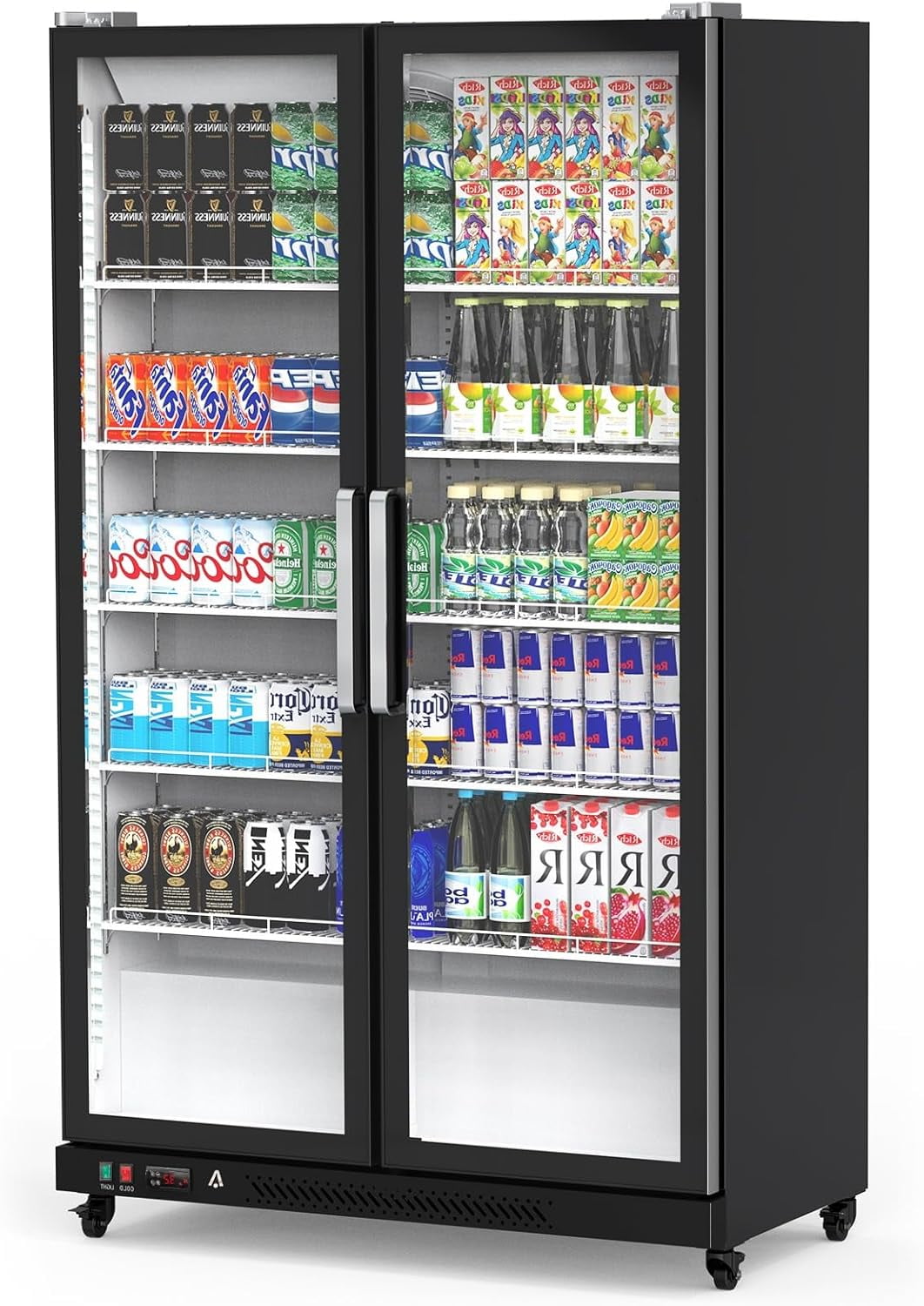 Hetoy Commercial Refrigerator, Glass Door with LED Lighting - Upright Beverage Display Cooler for Home, Store, Gym, or Office, Featuring Double Swing Doors and 39 cu.ft