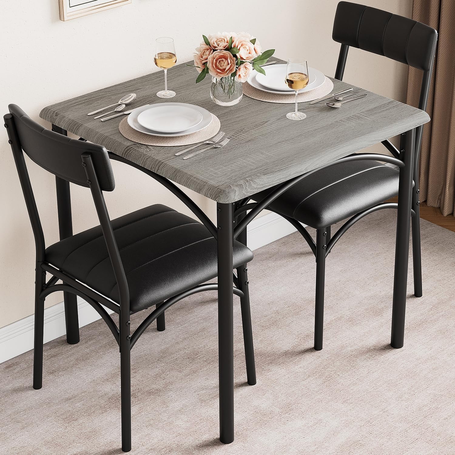 Hetoy Dining Table Set for 2, Kitchen Table and Chairs for 2 with ...