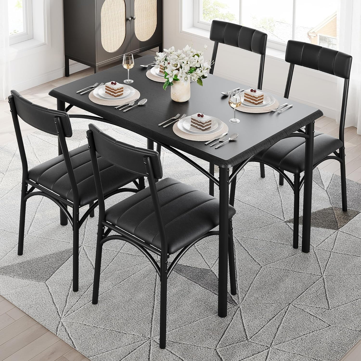 Hetoy Dining Table Set for 4, Kitchen Table and Chairs for 4 with ...