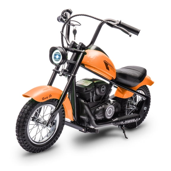 Hetoy Electric Dirt Bike, 15 Mph & 150lb Max, 24V Ride On Toy for Big Kids w/Led Lights & Power Display, 300W Chain-Driven Motor, Two Speed, Handbrake, Leather Seat, 12" Air-Filled Tires, Orange