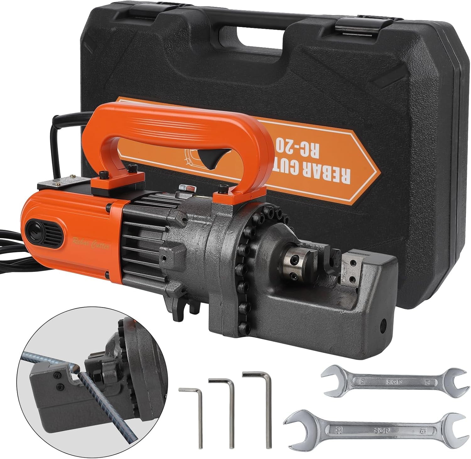 Hetoy Electric Rebar Cutter – Portable Hydraulic Cutter for 3/4 Inch #6 4-20mm Rebar, 1250W, 110V, Cuts in 3.5 Seconds, Includes Tool Box (1250W RC-20)
