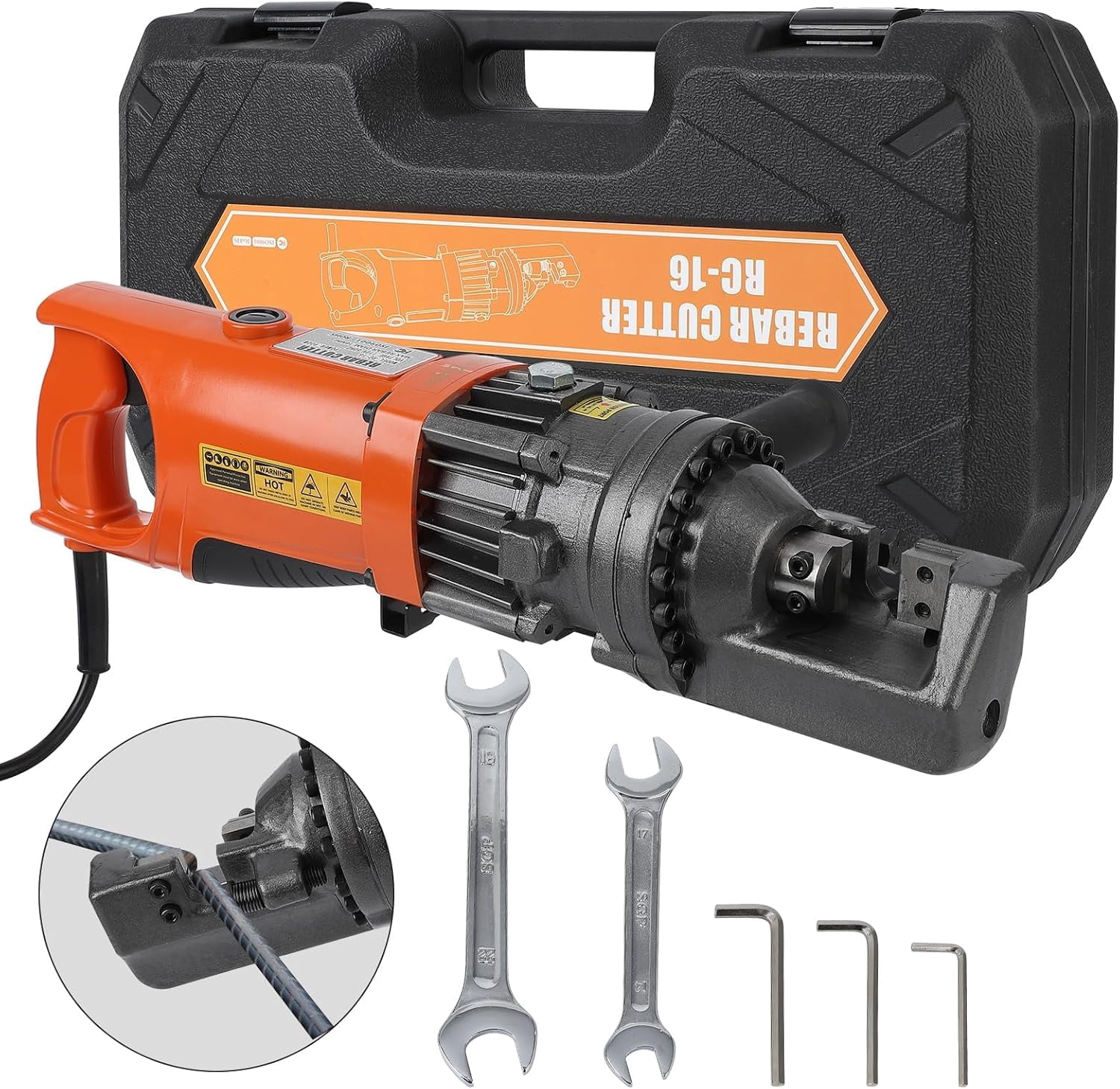 Hetoy Electric Rebar Cutter – Portable Hydraulic Cutter for 5/8 Inch #5 4-16mm Rebar, 900W, 110V, Cuts in 3 Seconds, Includes Tool Box (900W RC-16)