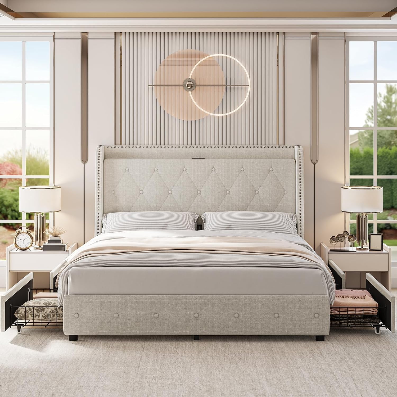 Queen Frame Hetoy Queen Bed Frame with 4 Storage Drawers, Queen Size Bed Frame with ...