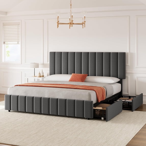 Hetoy Queen Size Bed Frame with 4 Storage Drawers and Adjustable ...