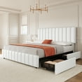 thumbnail image 1 of Hetoy Queen Size Bed Frame with 4 Storage Drawers and Adjustable Headboard, Linen Upholstered Platform Bed Frame with Wooden Slats Support, No Box Spring Needed, White, 1 of 8