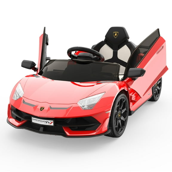 Hetoy Ride on Car for Kids 12V Licensed Lamborghini Electric Vehicles Battery Powered Sports Car with Control, 2 Speeds, Sound System, LED Headlights and Hydraulic Doors （Red）