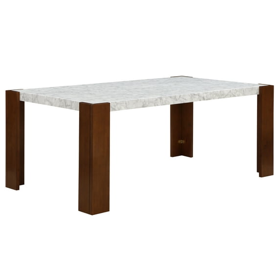 Hettie 72" Engineered Stone Dining Table - Walnut Finish, Modern Design for Kitchen or Dining Room. Durable Marble Top & Wooden Legs, Seats 6.