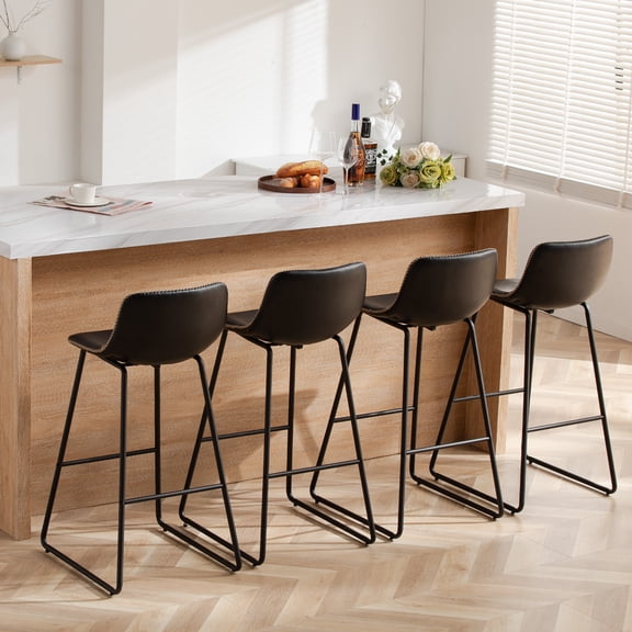 FIRAVOE Bar Stools with Back Set of 4, Faux Leather Bar Height Bar Stools, 30 Inch Modern Tall Barstools Kitchen Bar Stools Bar Chairs Island Stools, Black