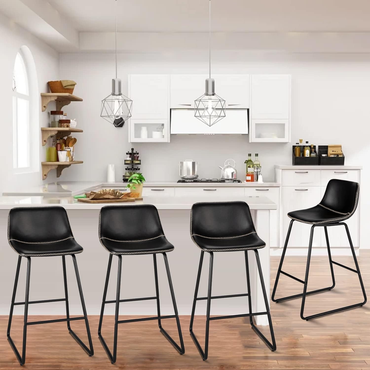 HeuGah Bar Stools, 30" Bar Height Stools Set of 4,Faux Leather Bar Stools with Back, Industrial Bar Height Bar Stools with Metal Legs Modern Counter Stool for Kitchen Island