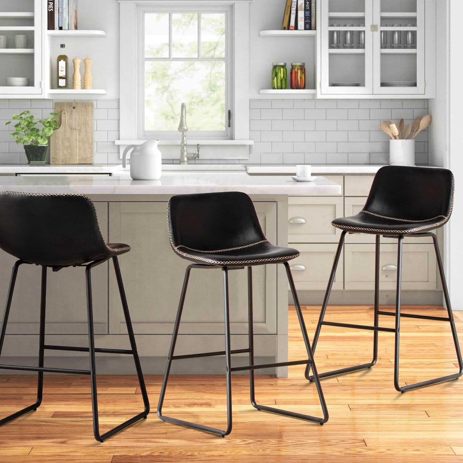 HeuGah Bar Stools Set of 3, 26 Inch Counter Height Barstools with Back ...