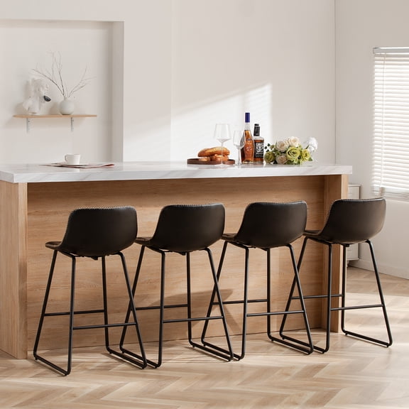 FIRAVOE Bar Stools with Back Set of 4, Black Leather Counter Height Bar Stools, 26 Inch Modern Barstools Counter Stools Kitchen Bar Stools Bar Chairs Island Stools