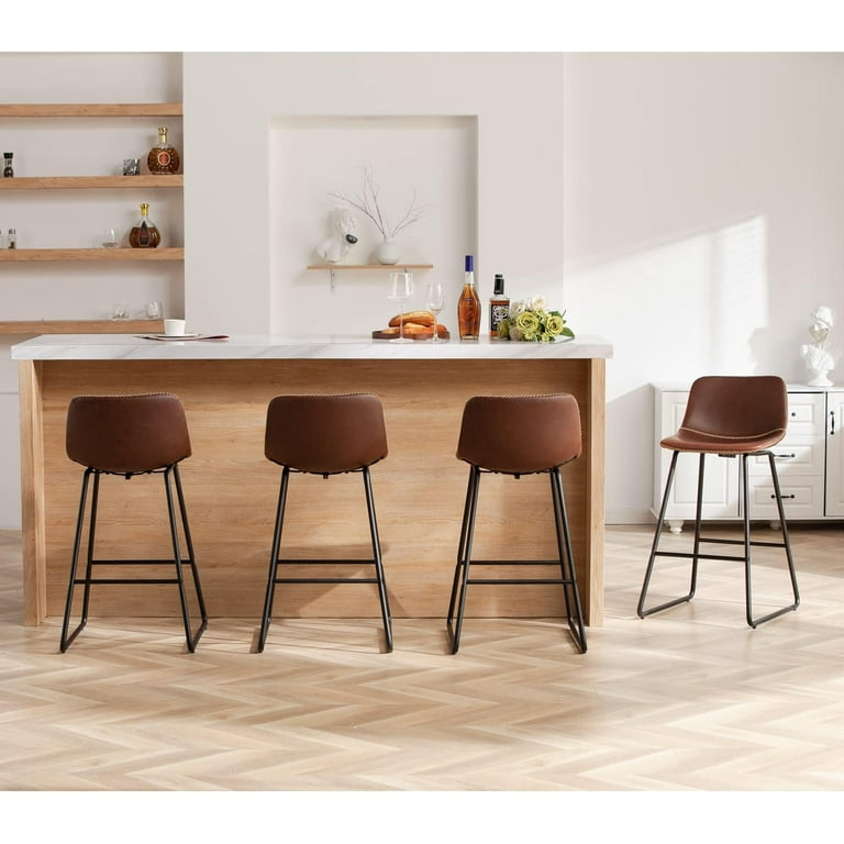 Soohow 26 inch Counter Height Bar Stools Set of 4 Comfortable Kitchen Island Stools with Back Support Waterproof Leather Upholstered Modern Chairs
