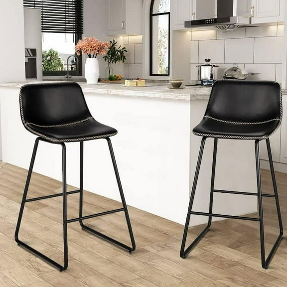 HeuGah Bar stools Set of 2,Faux Leather Counter Height Bar Stools,Dining Room Chairs with Metal Legs & Soft Backrest Easy to Assemble