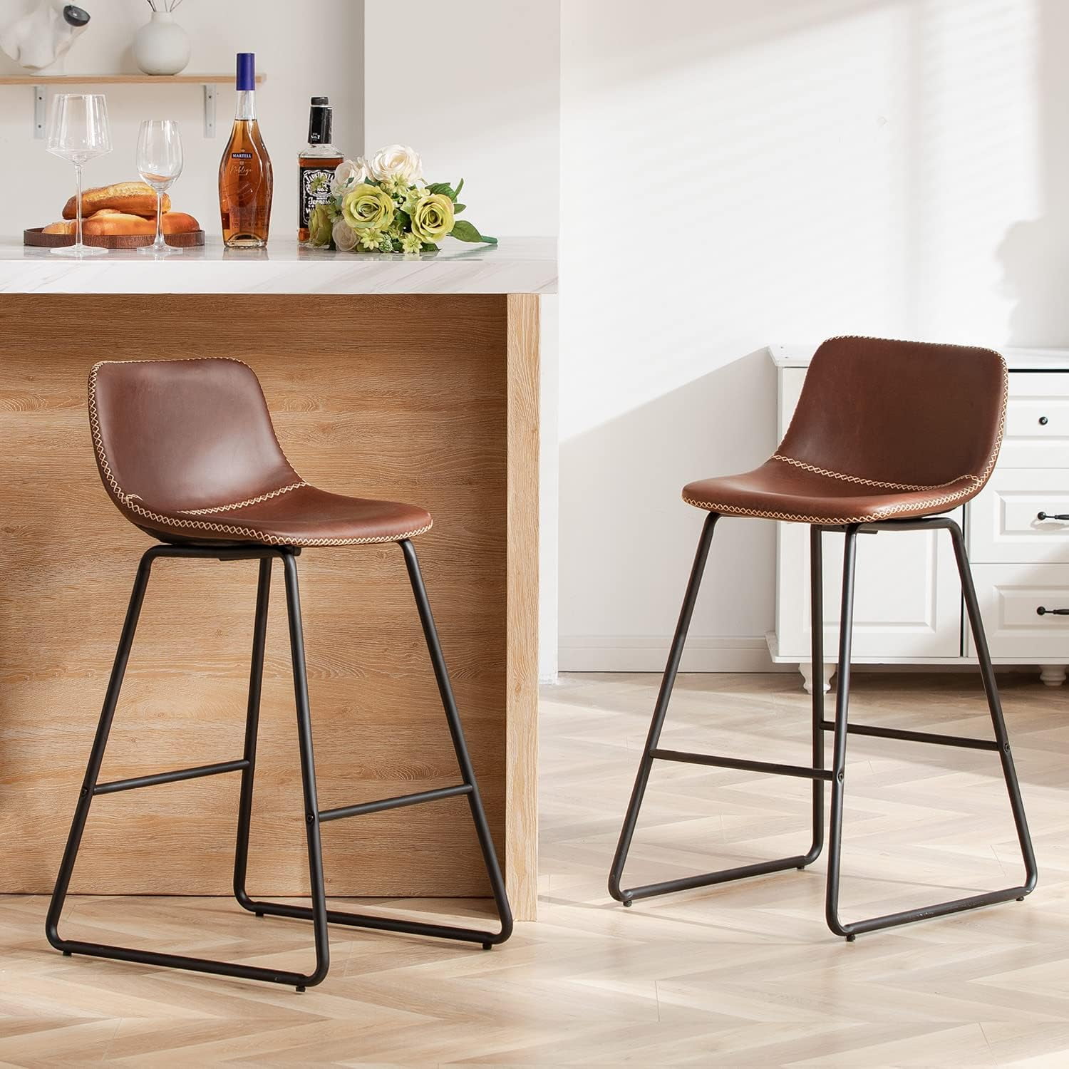 HeuGah Bar stools Set of 2 Faux Leather Counter Height Bar Stools Dining Room Chairs with Metal Legs Soft Backrest Easy to Assemble Walmart