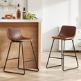 thumbnail image 1 of FIRAVOE Bar Stools with Back Set of 2, Brown Leather Counter Height Bar Stools, 26 Inch Modern Barstools Counter Stools Kitchen Bar Stools Bar Chairs Island Stools, 1 of 12