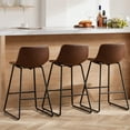 thumbnail interactive-video image 1 of FIRAVOE Bar Stools Set of 3, 26 Inch Counter Height Bar Stools with Back, Faux Leather Modern Barstools Counter Stools Bar Chairs for Kitchen Island, Brown, 1 of 13