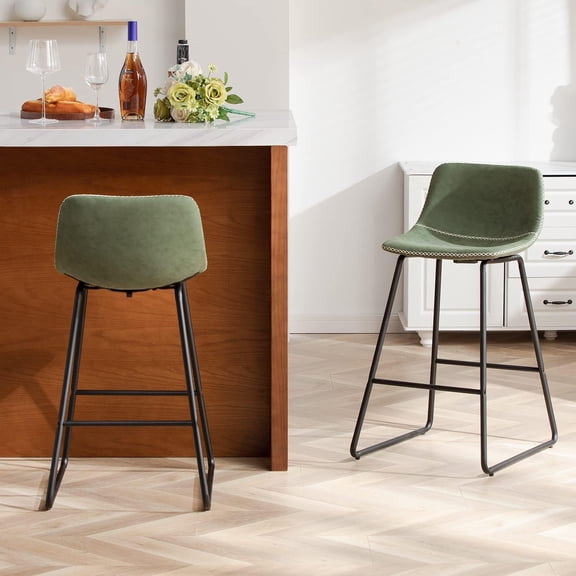 FIRAVOE Bar Stools with Back Set of 2, Green Leather Counter Height Bar Stools, 26 Inch Modern Barstools Counter Stools Kitchen Bar Stools Bar Chairs Island Stools