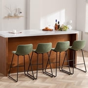 FIRAVOE Bar Stools Set of 4, 26 Inch Counter Height Bar Stools with Back, Faux Leather Modern Barstools Counter Stools Bar Chairs for Kitchen Island, Green