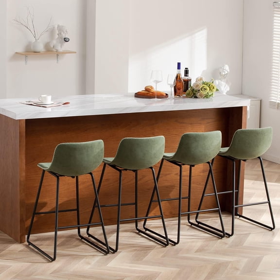FIRAVOE Bar Stools Set of 4, 26 Inch Counter Height Bar Stools with Back, Faux Leather Modern Barstools Counter Stools Bar Chairs for Kitchen Island, Green