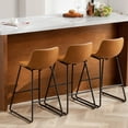 thumbnail image 1 of FIRAVOE Counter Height Bar Stools Set of 3 (Low Back) (26 Inch) Leather Modern Barstools Counter Stools Bar Chairs Whiskey Brown Bar Stools for Kitchen Island, 1 of 12