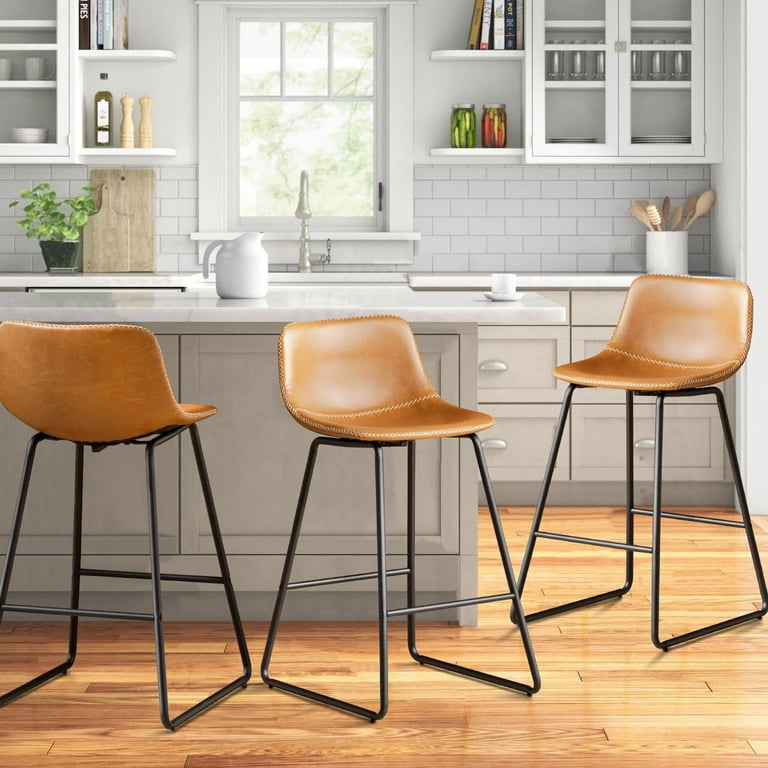 HeuGah Whiskey Brown Bar Stools Set of 3, 26 Inch Counter Height