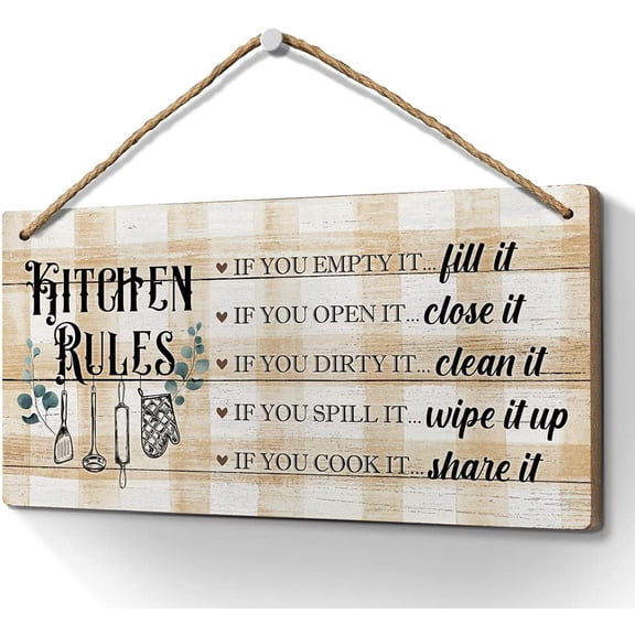 Heuhuww Funny Kitchen Rules Sign Kitchen Wall Decor 10x5 Inch Rustic Farmhouse Hanging Wood PlaqueHD Pictures Wall Art Prints Kitchen Home Decorations