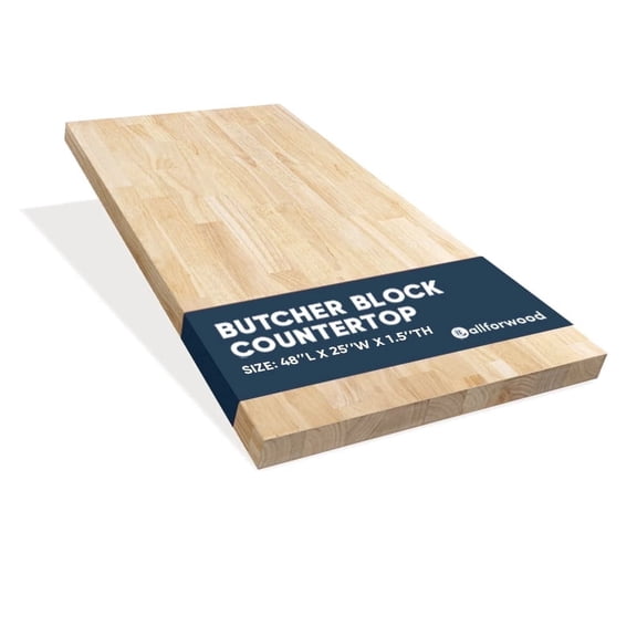 allforwood 48''L x 25''W x 1.5''Th Hevea Wood Butcher Block Countertop, 4ft L x 25" W, 1.5in Thick, Unfinished Butcher Block Table Top for DIY Washer Dryer/Island/Kitchen