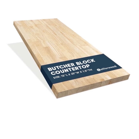 allforwood 72''L x 25''W x 1.5''Th Hevea Solid Wood Butcher Block Countertop, 6ft L x 25" W, 1.5in Thick Unfinished Butcher Block Table Top for DIY Washer Dryer/Island/Kitchen Countertop