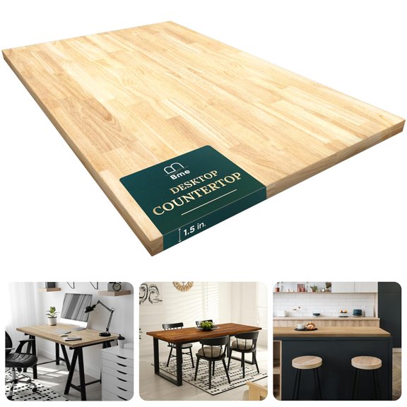 Hevea Solid Wood Butcher Block Table Top, Desk top, Unfinished Butcher Block Countertop for DIY Desktop/Kitchen Countertop, 4ft L x 30"W, 1.5in Thick