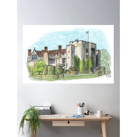 Hever Castle Watercolour Poster Wall Art, Modern Wall Decor For Living Room Bedroom, 8x12 UNFRAMED