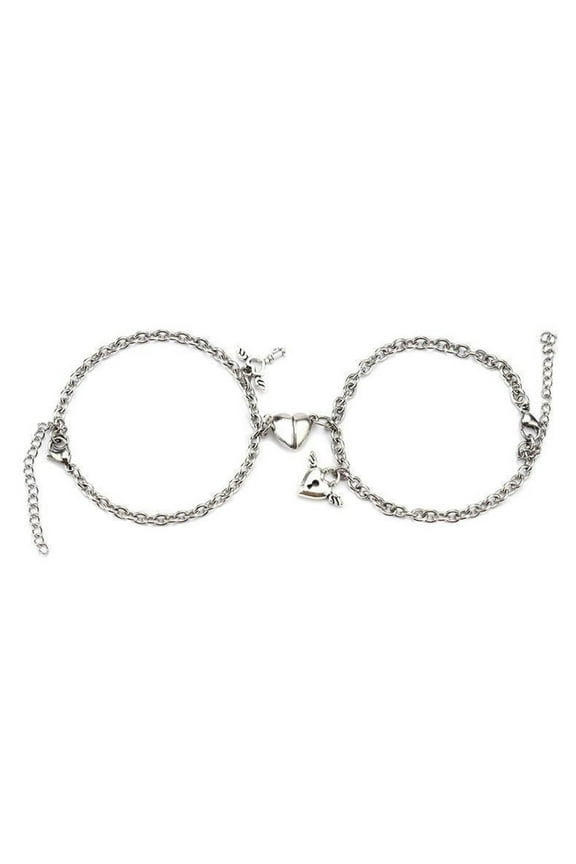 1 Pair Couple Bracelet Adjustable Size Heart Magnetic Suction Design Bracelet Heart-shaped Matching Wristband