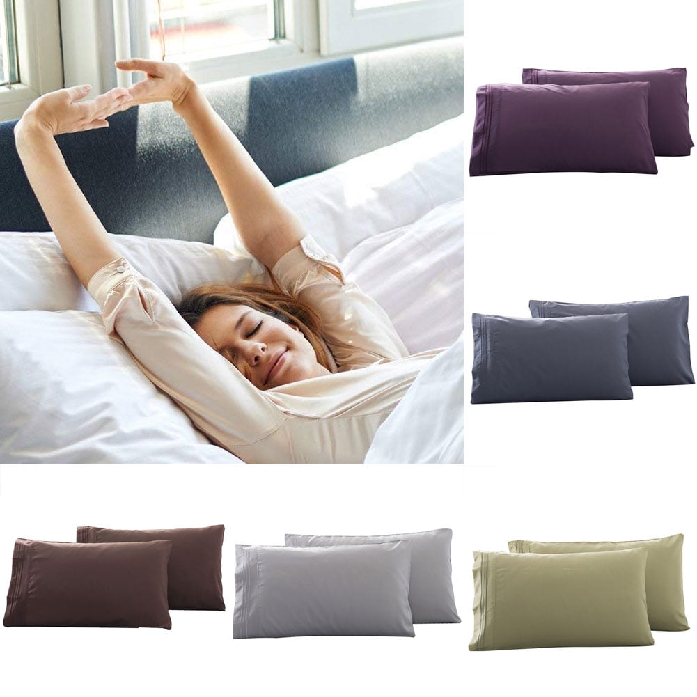 Hevirgo 2Pcs King Queen Stylish Solid Color Bed Pillow Case Cushion