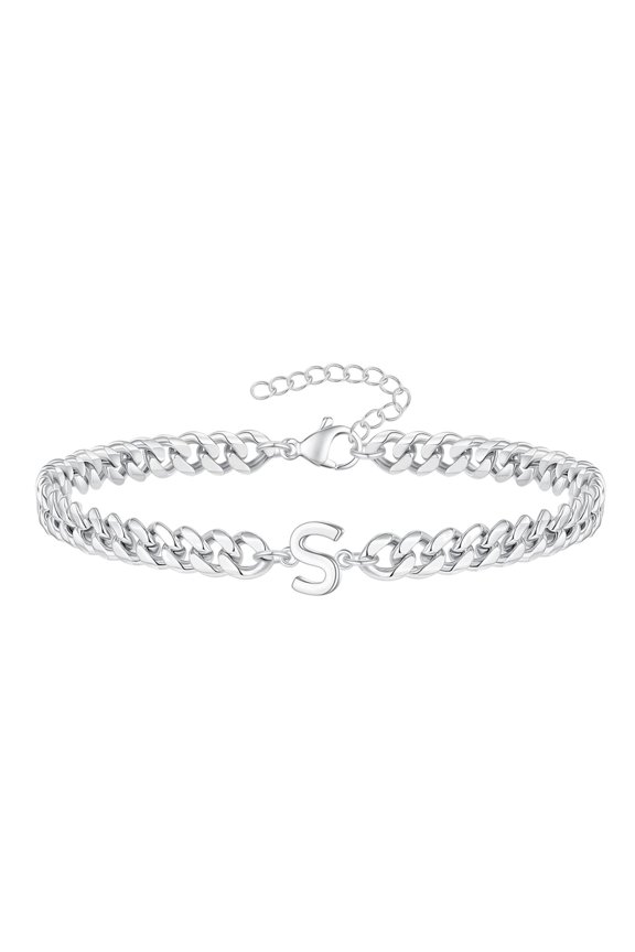 Unisex Bracelet Letter Charm Hollow Thick Chain Adjustable with Extended Chain Name Initial Bangle Couple Gift for Valentines Day