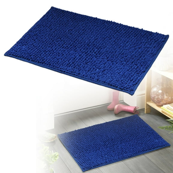 Hewann Bath Mat, Bathroom Rugs Non Slip Washable Thin Absorbent Quick Dry Bath Mat Fits Under Door Bathroom Floor Mat Perfect for Bath, Shower,1PC,Blue,Polyester Ice Silk,40*60cm,Mat